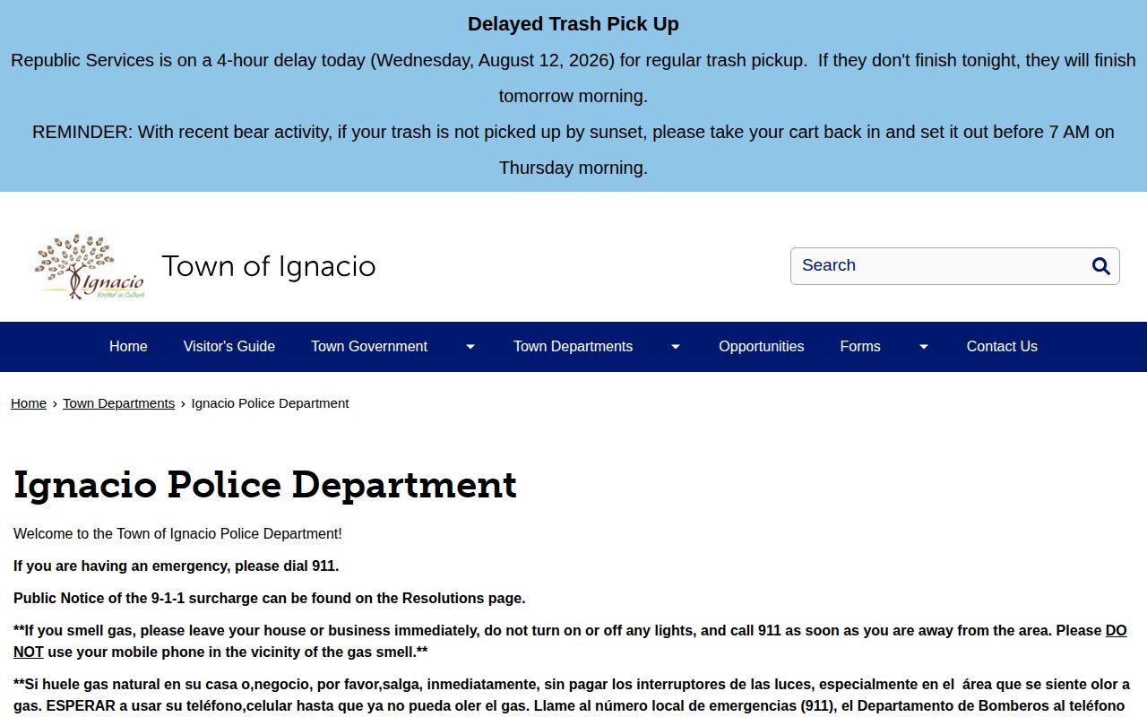 Ignacio Police Department arrest records contact page for Ignacio busted mugshots